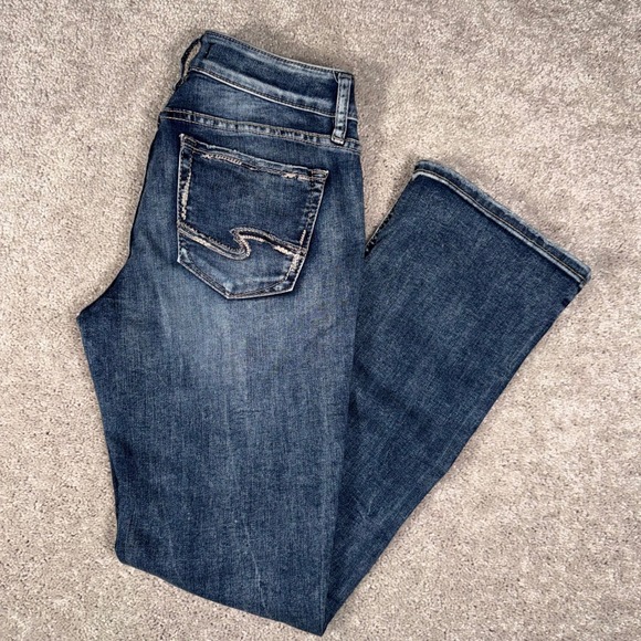 Silver Jeans Co. Denim - Silver Jeans Women's 26x31 Elyse Slim Bootcut Dark Wash Distressed Denim